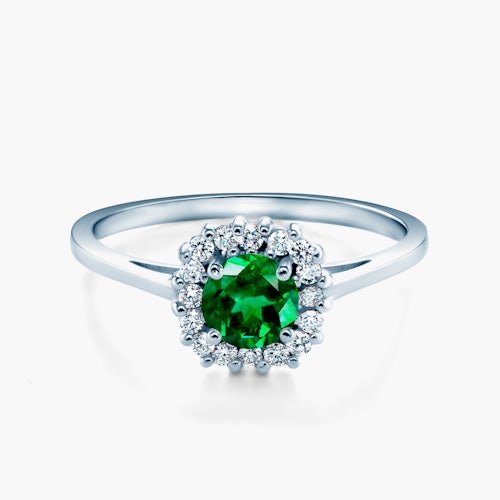 Pierścionek zaręczynowy SAVICKI: białe złoto, szmaragd